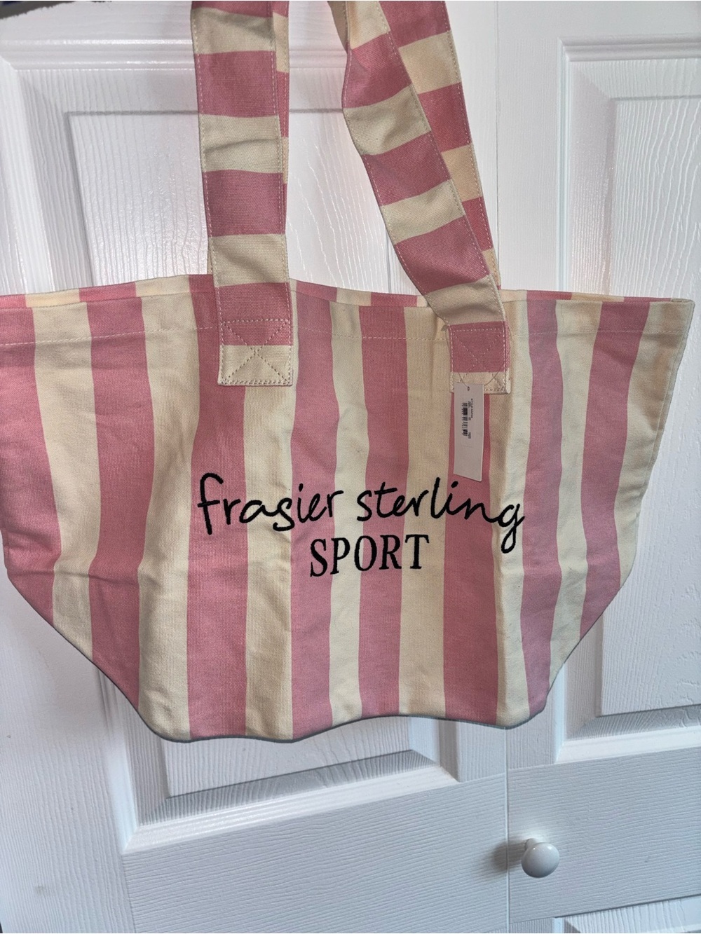 NWT Frasier Sterling Sport Pink & Cream Cotton Canvas Tote Bag HUGE - Picture 3 of 14